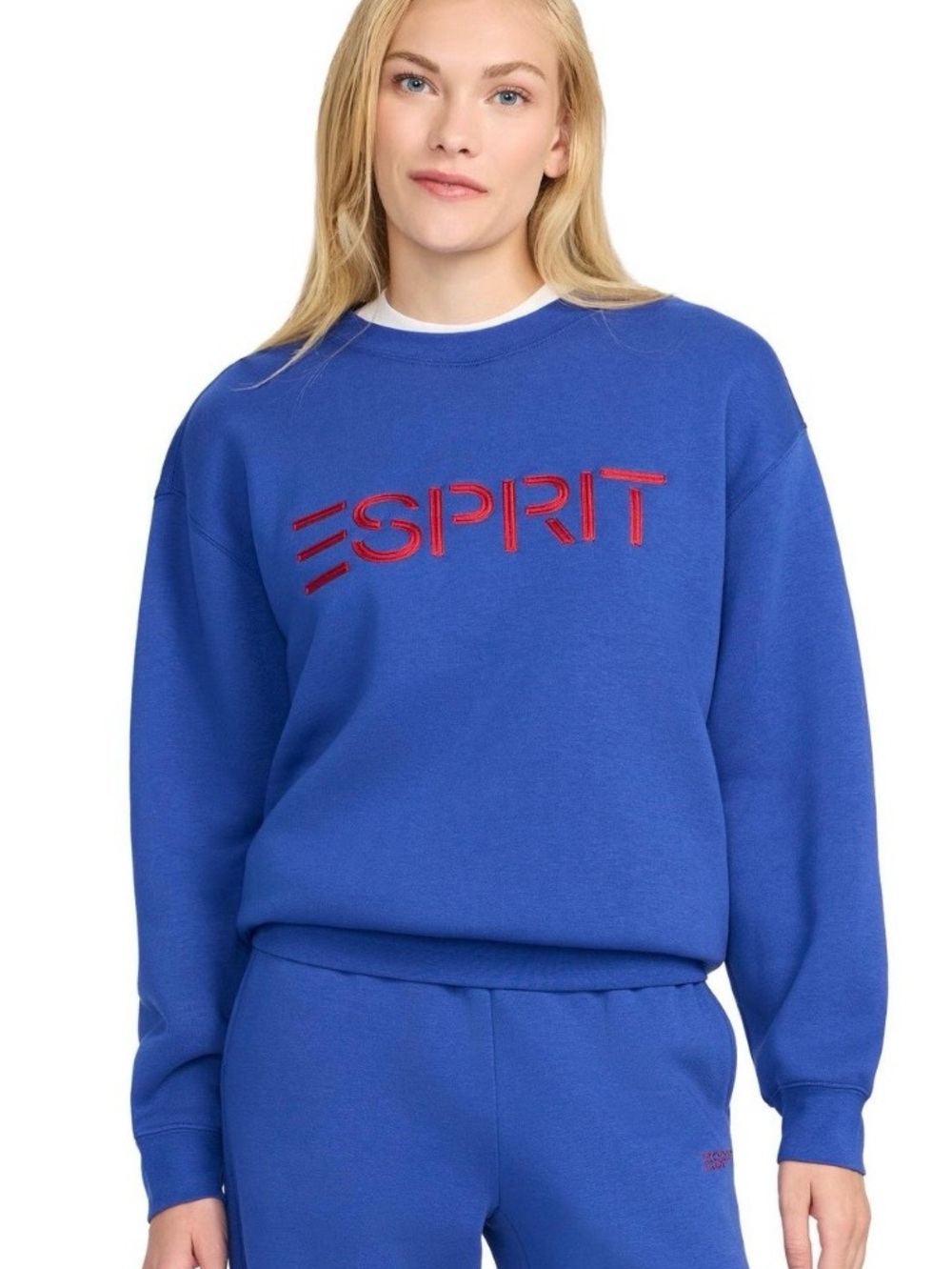 ESPRIT Women’s Fleece Embroidered Logo Sweatshirt, Retro 80s Viral - Size L